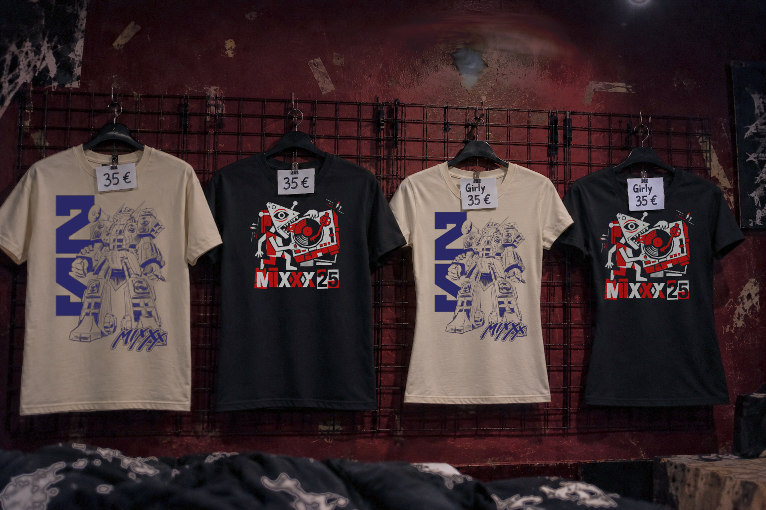 T-shirts display in a club merch booth