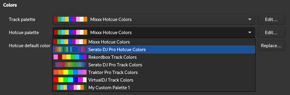Hotcue color palette selection