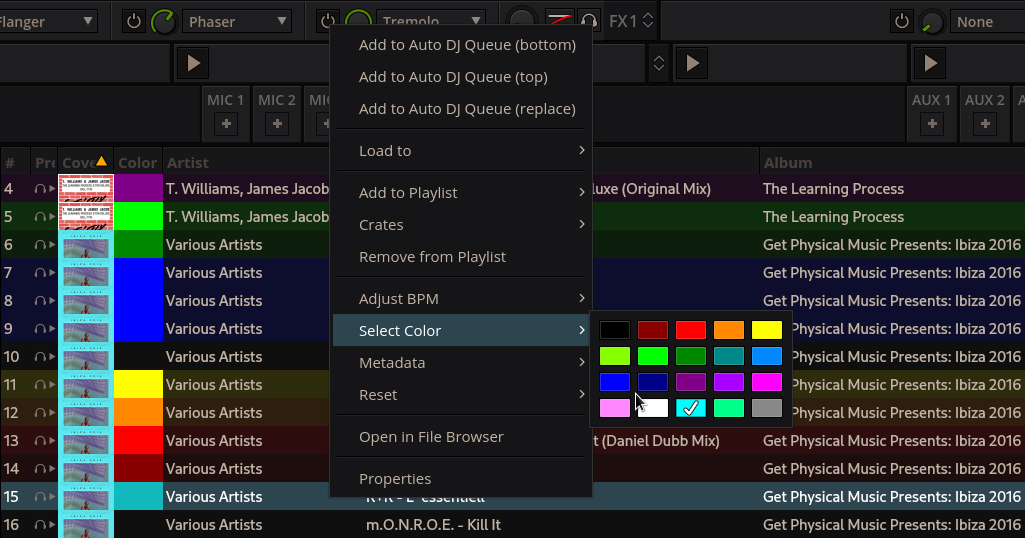 Track colors in the Mixxx library